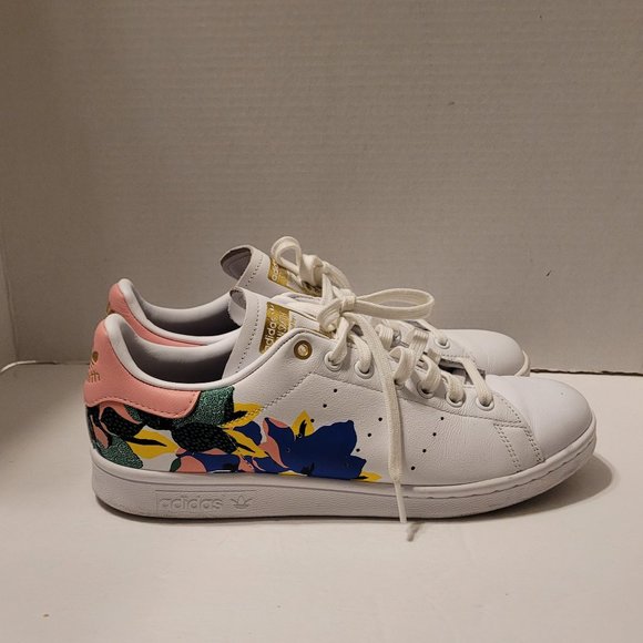 Adidas Stan Smith Sneaker White/Pink/Green/Blue/Yellow Lace up Closure Size 10 - Picture 1 of 13